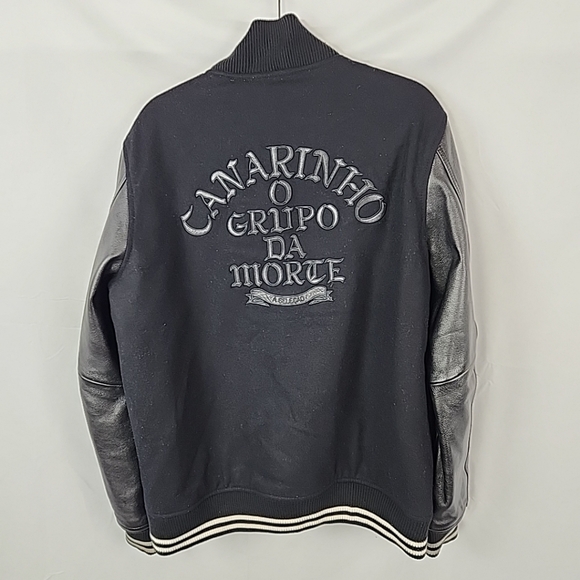 Nike NSW Canarinho Destroyer Bomber Jacket Mens Large Black Leather Wool Retro - Picture 2 of 15